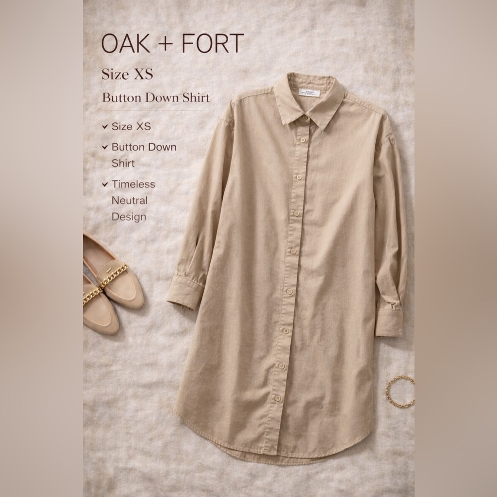 Oak + Fort Button Down Shirt | 100% Cotton Minimalist Oversized Tunic